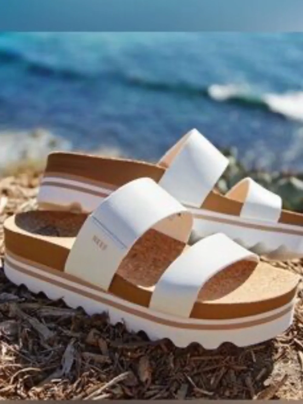 Reef White Platform Double-Strap Summer Slide, 7